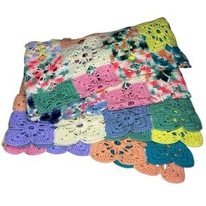 Handmade Crochet Afghan Throw Blanket Vibrant Multicolored Granny Squares 44x64